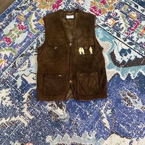 Vintage Livingston Williams Country Brown Suede Utility Vest Size Large